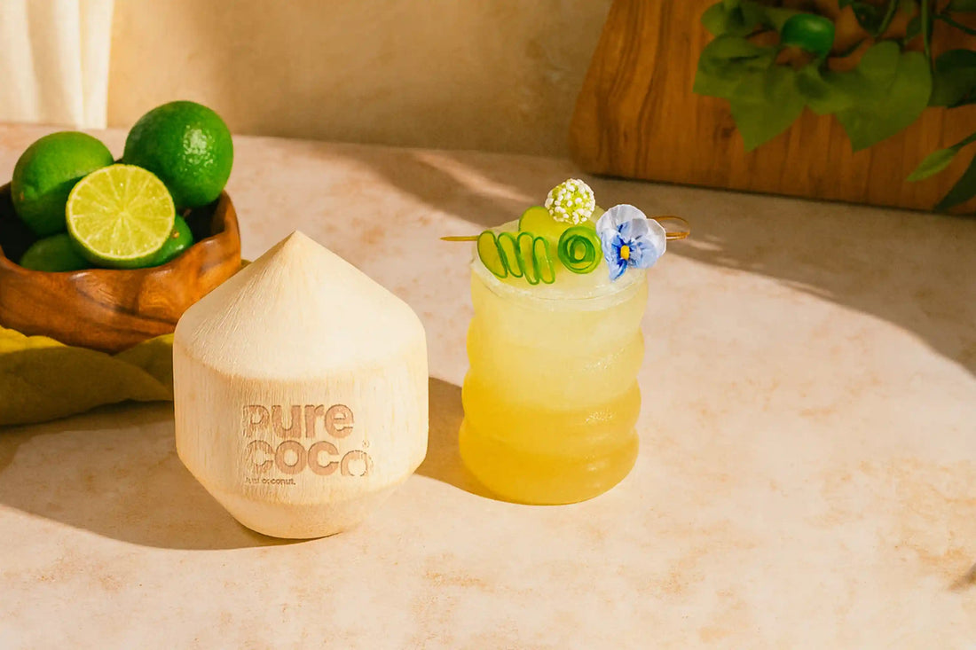 Tropical coconut water drink with fresh lime – healthy hydration recipe UK