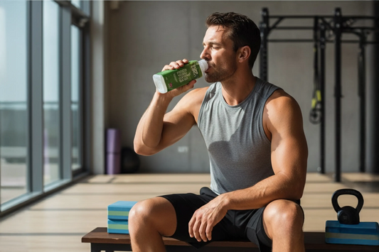 Man drinking coconut water after gym workout for natural hydration and muscle recovery in the UK
