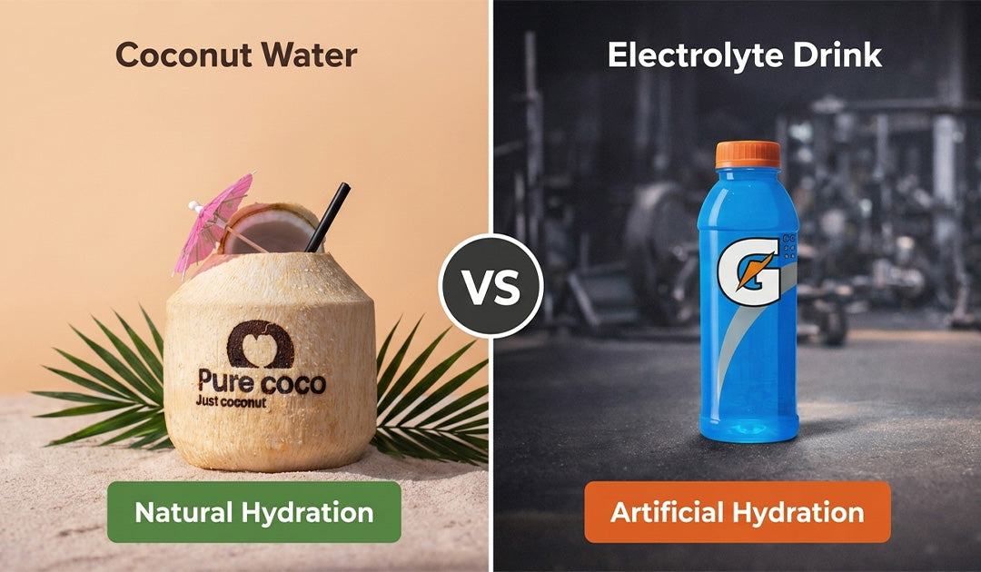Coconut Water vs Electrolyte Drinks – Natural hydration from coconut compared to artificial sports drink