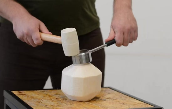How to open a young coconut using stainless steel coconut opener and rubber mallet step by step