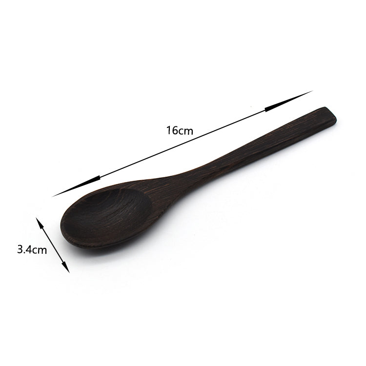 Dark wooden spoon for coconut bowl with 16cm length and 3.4cm width measurement